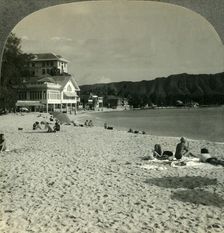 On the Sands of Waikiki Beach, near Honolulu, Hawaii c1930s. Creator: Unknown