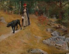 On the Shore Bank (Annie Edelfelt with a Dog), c1883. Creator: Albert Edelfelt