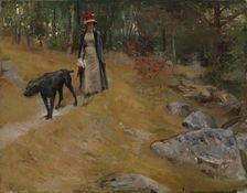 On the Shore Bank (Annie Edelfelt with a Dog), c1883. Creator: Albert Edelfelt