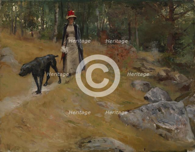 On the Shore Bank (Annie Edelfelt with a Dog), c1883. Creator: Albert Edelfelt.