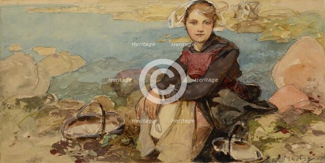 On the shore, c. 1900. Creator: Mucha, Alfons Marie (1860-1939).