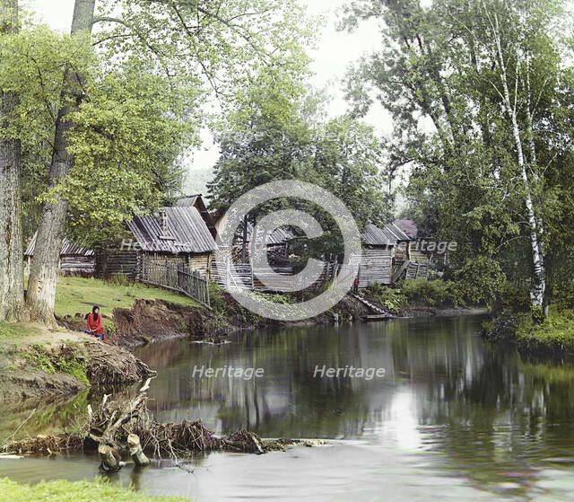 On the Sim River near the Asha-Balashovskii Station, 1910. Creator: Sergey Mikhaylovich Prokudin-Gorsky.
