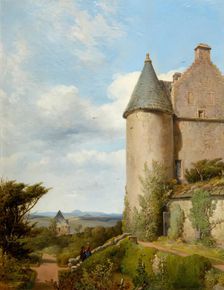 On the Terrace, Barra Castle, Aberdeenshire, 1854. Creator: James Cassie