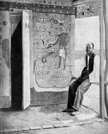 On the threshold of a voodoo temple, Haiti, 1922