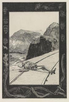 On the Tracks (Auf den Schienen), plate 8 from the portfolio On Death, Part I, Opus XI, 1897. Creator: Klinger, Max (1857-1920)