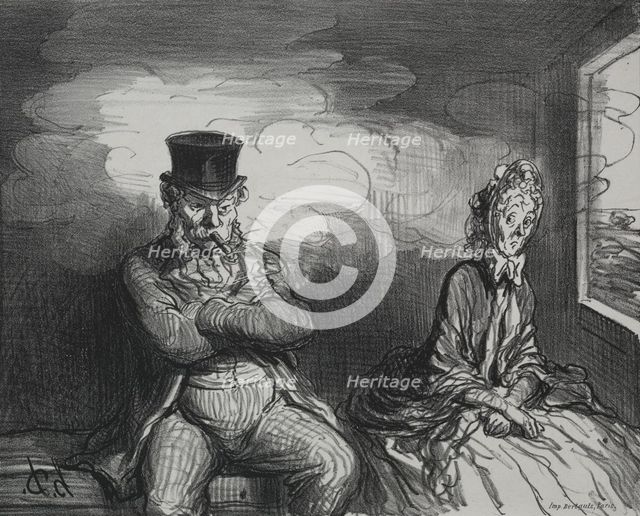On the Train: A Pleasant Companion, 1862. Creator: Honoré Daumier (French, 1808-1879); Bertauts.