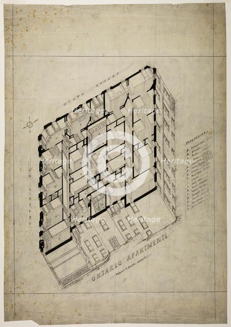 Ontario Apartment Building, Chicago, Illinois, Isometric, c. 1880/81. Creator: Treat & Foltz.