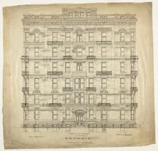 Ontario Apartments, Chicago, Illinois, Elevation, 1880. Creator: Treat & Foltz