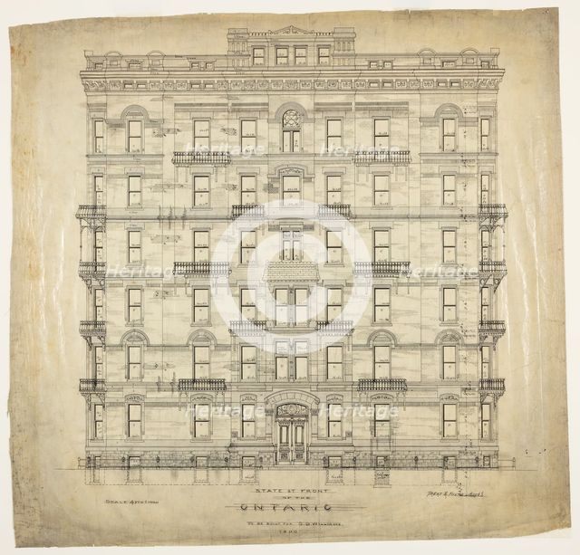 Ontario Apartments, Chicago, Illinois, Elevation, 1880. Creator: Treat & Foltz.