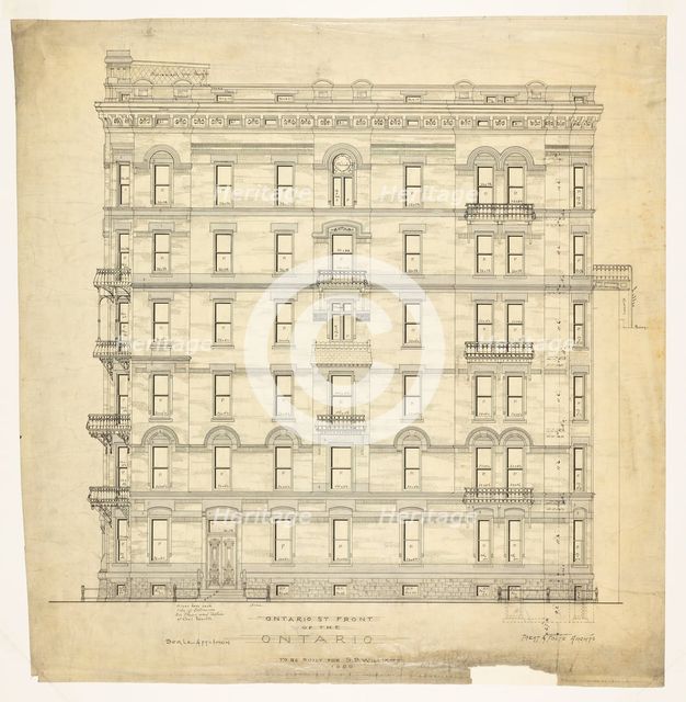 Ontario Apartments, Chicago, Illinois, Elevation, 1880. Creator: Treat & Foltz.
