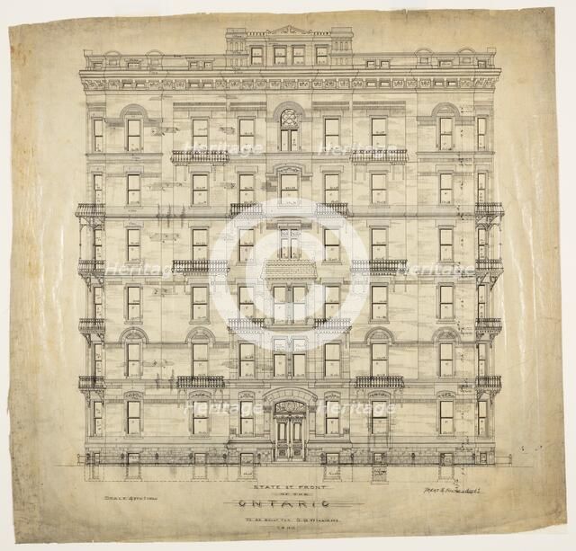 Ontario Apartments, Chicago, Illinois, Elevation, 1880. Creator: Treat & Foltz.