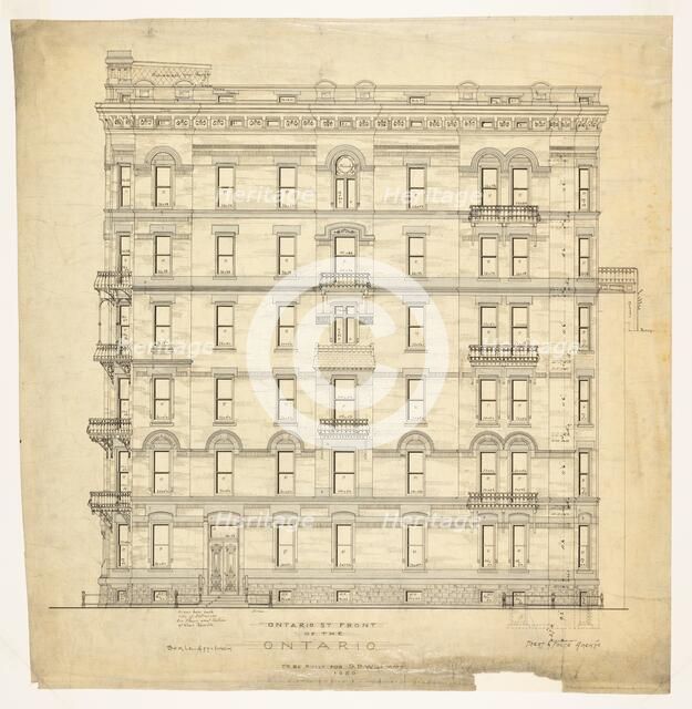 Ontario Apartments, Chicago, Illinois, Elevation, 1880. Creator: Treat & Foltz.