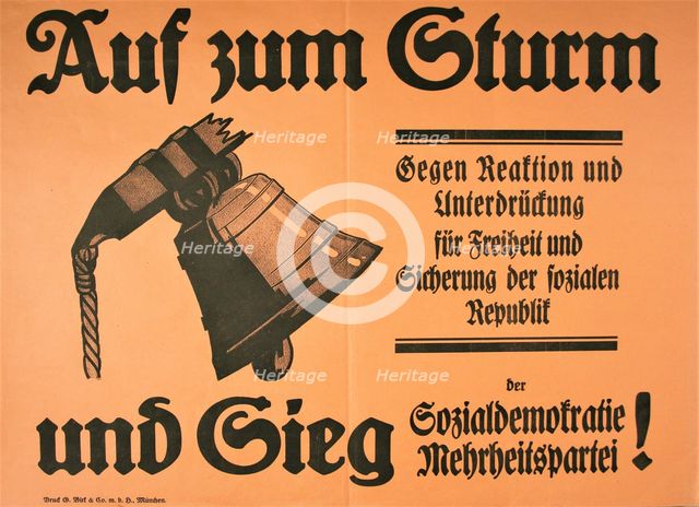 Onward to the storm and victory of the Majority Social Democratic Party!, 1920. Creator: Anon.