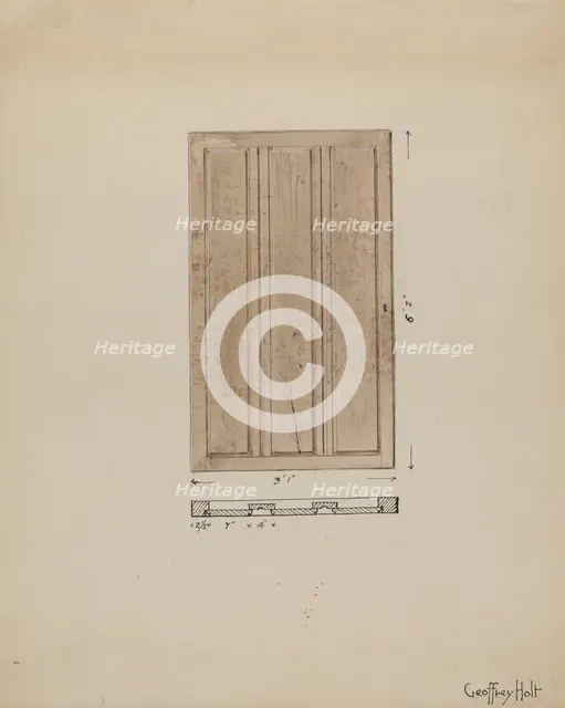 One of Original Inside Doors to Sacristy, c. 1936. Creator: Geoffrey Holt.