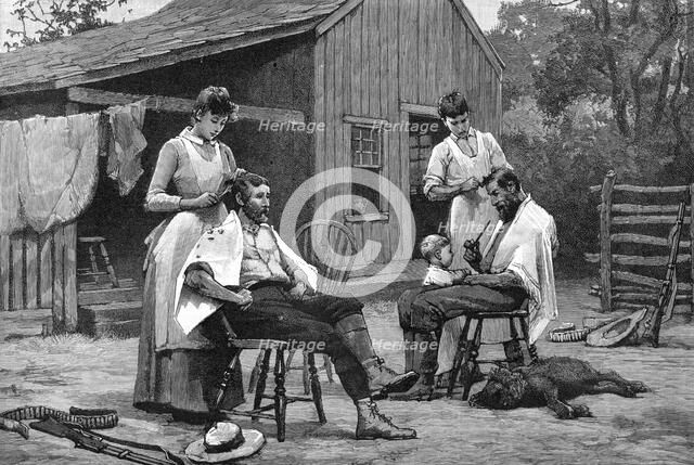'One of a Lady's Duties - Hair Cutting En Famille', 1889. Artist: Unknown