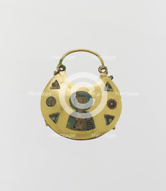 One of a Pair of Temple Pendants, with Busts of Male Saints Holding..., Kievan Rus', 11th-12th cent. Creator: Unknown.