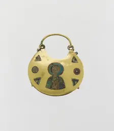 One of a Pair of Temple Pendants, with Busts of Male Saints Holding..., Kievan Rus 11th-12th cent. Creator: Unknown
