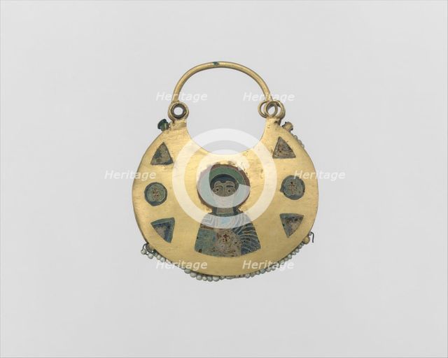 One of a Pair of Temple Pendants, with Busts of Male Saints Holding..., Kievan Rus', 11th-12th cent. Creator: Unknown.