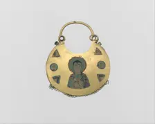 One of a Pair of Temple Pendants, with Busts of Male Saints Holding..., Kievan Rus 11th-12th cent. Creator: Unknown