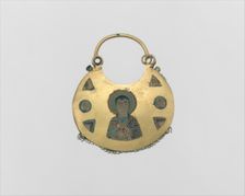 One of a Pair of Temple Pendants, with Busts of Male Saints Holding..., Kievan Rus 11th-12th cent. Creator: Unknown