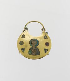 One of a Pair of Temple Pendants, with Busts of Male Saints Holding..., Kievan Rus 11th-12th cent. Creator: Unknown