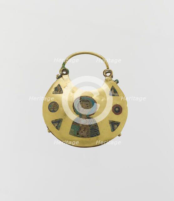 One of a Pair of Temple Pendants, with Busts of Male Saints Holding..., Kievan Rus', 11th-12th cent. Creator: Unknown.