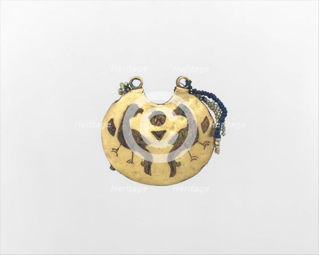 One of a Pair of Temple Pendants, with Confronted Birds (front)..., Kievan Rus', 11th-12th century. Creator: Unknown.