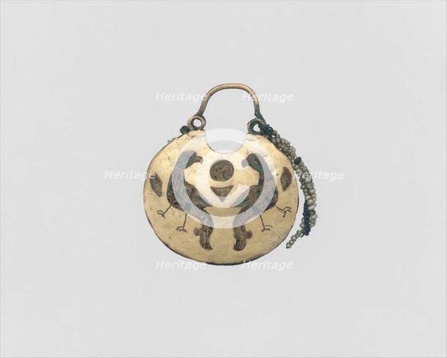 One of a Pair of Temple Pendants, with Confronted Birds (front)..., Kievan Rus', 11th-12th century. Creator: Unknown.