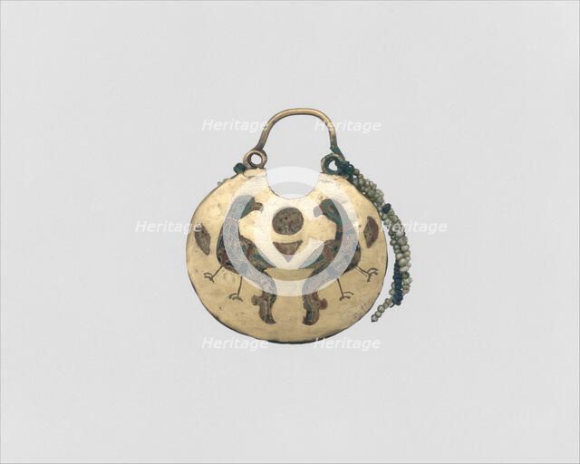 One of a Pair of Temple Pendants, with Confronted Birds (front)..., Kievan Rus', 11th-12th century. Creator: Unknown.