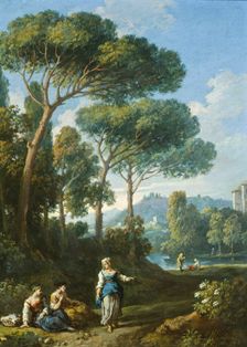 One of a Pair of Views of the Roman Campagna with Figures Conversing, c1725. Creator: Jan Frans van Bloemen