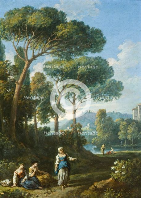 One of a Pair of Views of the Roman Campagna with Figures Conversing, c1725. Creator: Jan Frans van Bloemen.