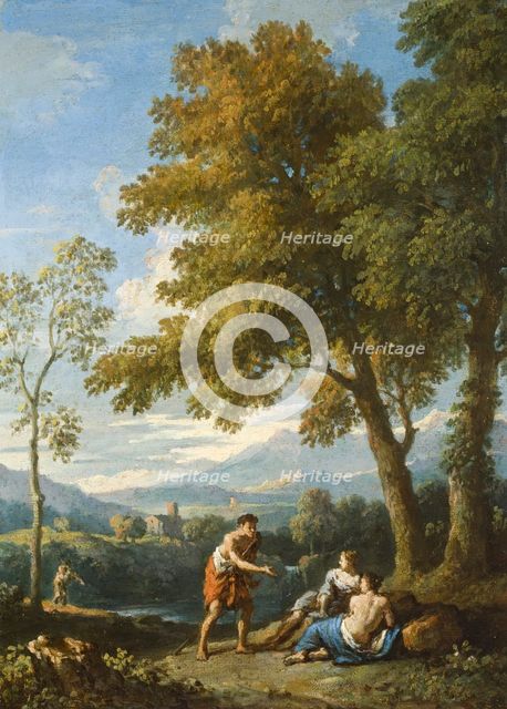 One of a Pair of Views of the Roman Campagna with Figures Conversing, c1725. Creator: Jan Frans van Bloemen.