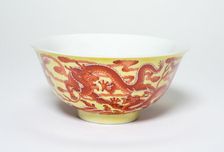 One of a Pair of Yellow and Iron-Red Dragon Bowls, Qing dynasty, Qianlong reign(1736-1795). Creator: Unknown