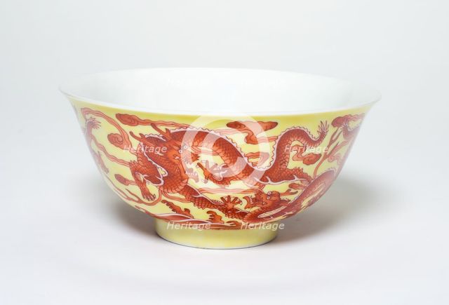 One of a Pair of Yellow and Iron-Red Dragon Bowls, Qing dynasty, Qianlong reign(1736-1795). Creator: Unknown.