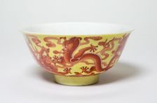 One of a Pair of Yellow and Iron-Red Dragon Bowls, Qing dynasty, Qianlong period (1736-1795). Creator: Unknown