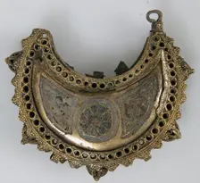 One of a Pair of Crescent-Shaped Earrings with Rosettes, Kievan Rus or Byzantine, 12th century. Creator: Unknown