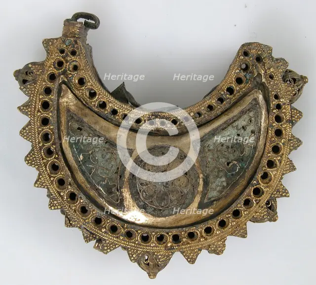 One of a Pair of Crescent-Shaped Earrings with Rosettes, Kievan Rus' or Byzantine, 12th century. Creator: Unknown.