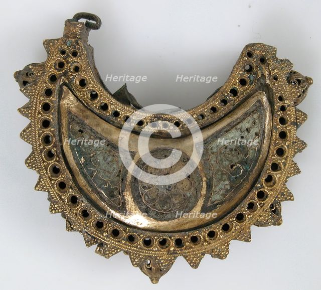 One of a Pair of Crescent-Shaped Earrings with Rosettes, Kievan Rus' or Byzantine, 12th century. Creator: Unknown.