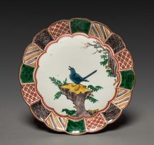 One of a Pair of Dishes with Singing Bird on a Rock: In Ko Kutani Style, 18th century. Creator: Unknown