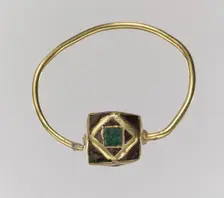 One of a Pair of Gold Cloisonné Earring, Frankish, 500-550. Creator: Unknown