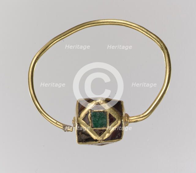 One of a Pair of Gold Cloisonné Earring, Frankish, 500-550. Creator: Unknown.