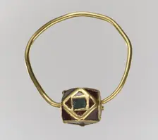 One of a Pair of Gold Cloisonné Earrings, Frankish, 500-550. Creator: Unknown