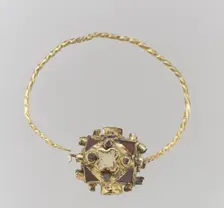 One of a Pair of Gold Earrings with Garnets, Frankish, second half 8th century. Creator: Unknown