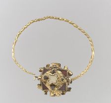 One of a Pair of Gold Earrings with Garnets, Frankish, second half 8th century. Creator: Unknown