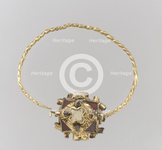 One of a Pair of Gold Earrings with Garnets, Frankish, second half 8th century. Creator: Unknown.