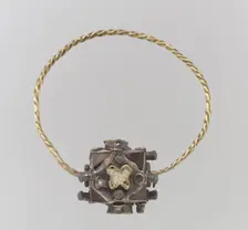 One of a Pair of Gold Earrings with Garnets, Frankish, second half 8th century. Creator: Unknown