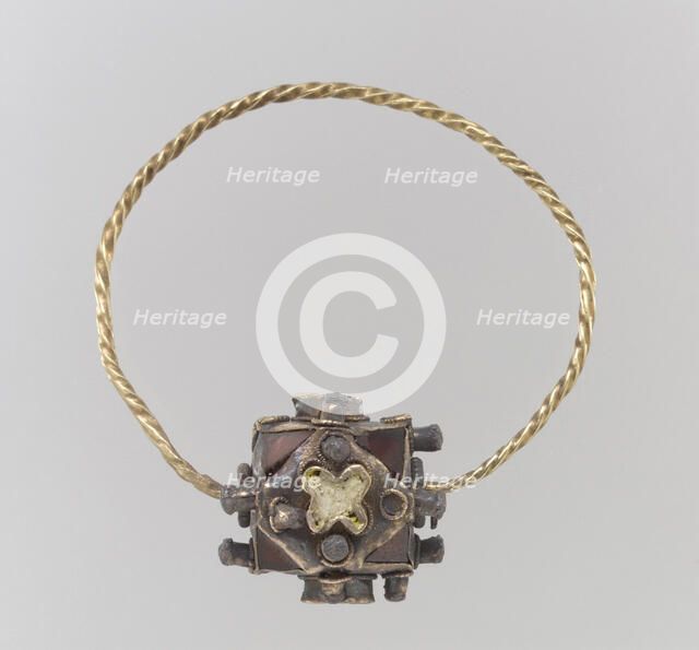 One of a Pair of Gold Earrings with Garnets, Frankish, second half 8th century. Creator: Unknown.