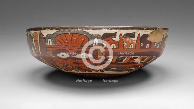 One of a Pair of Matched Bowls Depicting Costumed Ritual Performers, 180 B.C./A.D. 500. Creator: Unknown.