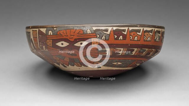 One of a Pair of Matched Bowls Depicting Costumed Ritual Performers, 180 B.C. /A.D. 500. Creator: Unknown.