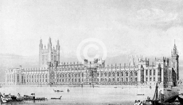 One of Barry's design for the new Houses of Parliament, 21 May 1836, (c1920).Artist: Sir Charles Barry